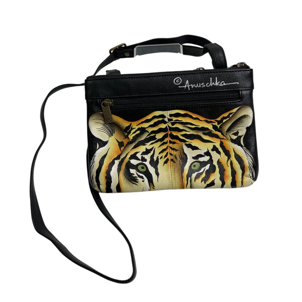 Anuschka Hand-Painted Tiger Crossbody Bag Genuine Leather